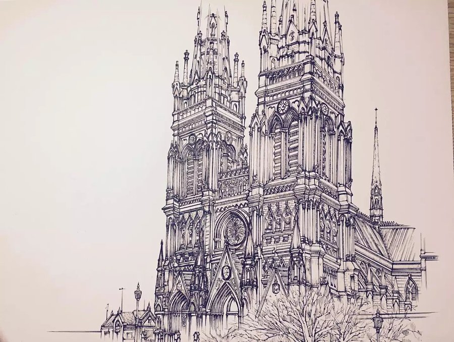 针管笔手绘建筑 石城小杰的原创绘画世界